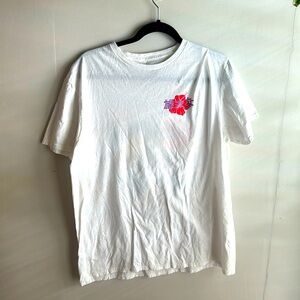 Call your mother size large men’s white T-shirt with Japanese flower theme